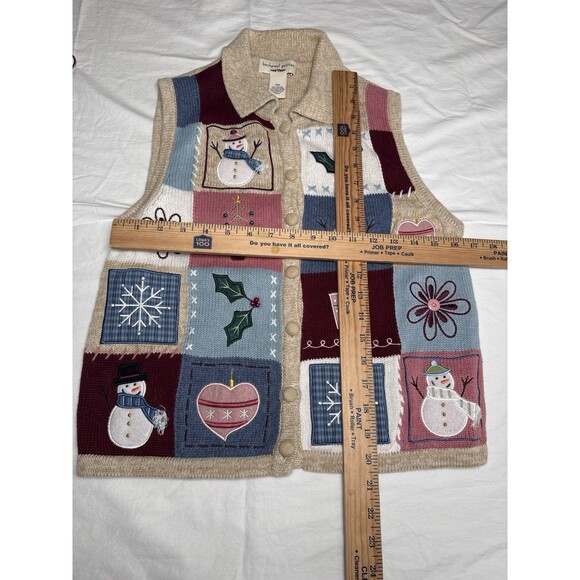 Bechamel Petites PM Christmas Sweater Vest Patchwork Snowman Holiday Retro - Picture 6 of 7